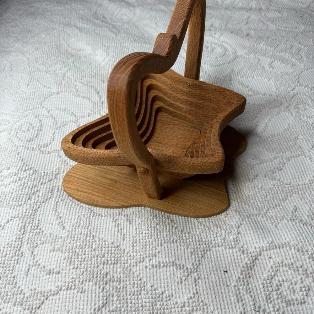 Vintage Butterfly Collapsible Wooden Basket Folding Trivet Handcrafted Wood‎